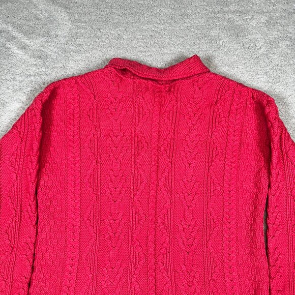 Aran Crafts Ireland Merino Wool Cable Knit Long Sweater Cardigan Coatigan Red M - Picture 4 of 13